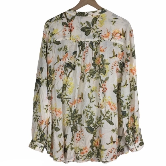 H&M Top Popover Blouse Tunic Hummingbirds Floral Tropical Leaves Lightweight 24 - Picture 3 of 7
